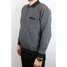 Taniş Giyim Erkek Polo Yaka Cepli Regular Kalıp Selanik Örgü Düz Renk Füme Sweatshirt SLN100