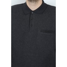 Taniş Giyim Erkek Polo Yaka Cepli Regular Kalıp Selanik Örgü Düz Renk Füme Sweatshirt SLN100