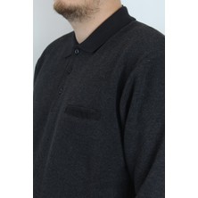 Taniş Giyim Erkek Polo Yaka Cepli Regular Kalıp Selanik Örgü Düz Renk Füme Sweatshirt SLN100