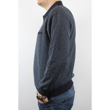 Taniş Giyim Erkek Polo Yaka Cepli Regular Kalıp Selanik Örgü Koyu Lacivert Sweatshirt SLN100