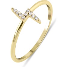 Kairos Jewelry 14 Ayar Altın Yıldırım Figürlü Taşlı Yüzük KRS068-14GRZ