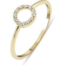 Kairos Jewelry 14 Ayar Altın Taşlı Minimal Çember Yüzük KRS058-14GRZ