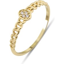 Kairos Jewelry 14 Ayar Altın Zarif Zincir Yüzük KRS048-14GR