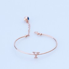 Necati Gün Gümüş Rose Gold Kaplama Nazar Boncuklu Y Harfi Gümüş Bileklik