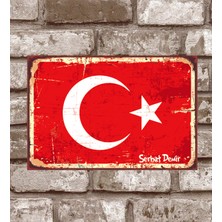 Hediyelikevi Kişiye Özel Türkiye Bayrak Ay Yıldız Retro Vintage Metal Poster