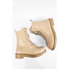 Aktaş Ayakkabı Kadın Krem Içi Yumuşak Su Geçirmez Fermuarlı Bot