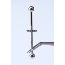 HD Piercing Taşlı Haç Model Köprü Silver Piercing