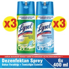 Lysol Dezenfektan Sprey Temizliğin Esintisi 3’Lü + Bahar Ferahlığı 3’Lü, Yüzeyler Için, 6x400 Ml