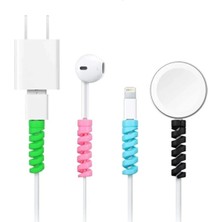 Deilmi Spiral Kablo Koruyucu Silikon 4'lü Set Apple Android Şarj Kablosu Kulaklık Kablosu Koruyucu