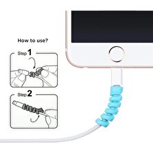Deilmi Spiral Kablo Koruyucu Silikon 4'lü Set Apple Android Şarj Kablosu Kulaklık Kablosu Koruyucu