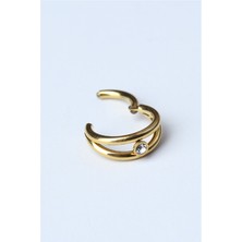 HD Piercing Iki Sıra Taşlı Gizli Kilit Halka Gold Piercing