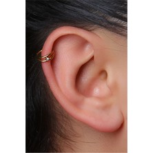 HD Piercing Iki Sıra Taşlı Gizli Kilit Halka Gold Piercing