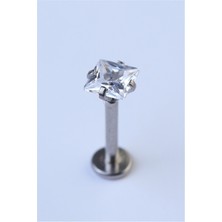 HD Piercing Kare Taş Labret Orta Boy Silver Piercing