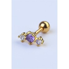 HD Piercing Tek Mor Taş Gold Piercing