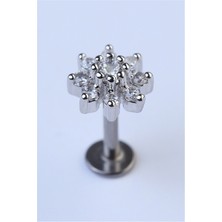 HD Piercing Sekiz Yaprak Çiçek Labret Silver Piercing