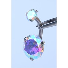 HD Piercing Hologram Tek Taş Büyük Boy Göbek Silver Piercing