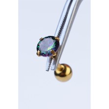 HD Piercing Yuvarlak Taş Koyu Hologram Büyük Boy Gold Piercing