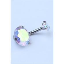 HD Piercing Hologram Tek Taş Büyük Boy Göbek Silver Piercing