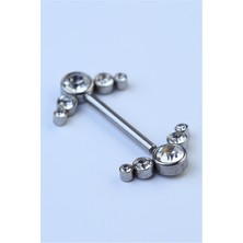 HD Piercing Nipple Çift Taraflı Beş Taş Silver Piercing