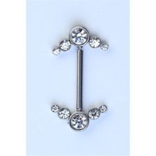 HD Piercing Nipple Çift Taraflı Beş Taş Silver Piercing