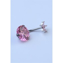 HD Piercing Çiçekli Pembe Taş Göbek Silver Piercing