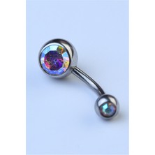 HD Piercing Düz Hologram Taşlı Göbek Silver Piercing