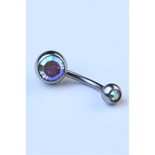 HD Piercing Düz Hologram Taşlı Göbek Silver Piercing