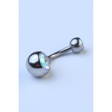HD Piercing Düz Hologram Taşlı Göbek Silver Piercing