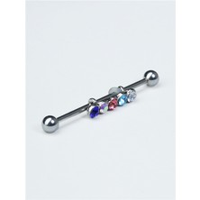 HD Piercing Renkli 5 Taş Köprü Silver Piercing