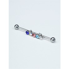 HD Piercing Renkli 5 Taş Köprü Silver Piercing