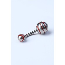 HD Piercing Düz Kırmızı Çizgili Göbek Silver Piercing