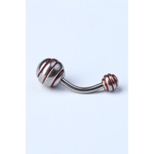 HD Piercing Düz Kırmızı Çizgili Göbek Silver Piercing