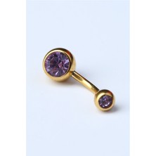 HD Piercing Düz Lila Taş Göbek Gold Piercing