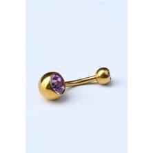 HD Piercing Düz Lila Taş Göbek Gold Piercing