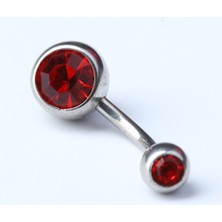 HD Piercing Düz Kırmızı Taşlı Göbek Silver Piercing