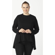 Moda Berray 2350 Siyah Esnek Uzun Kollu Asimetrik Kesim Bluz