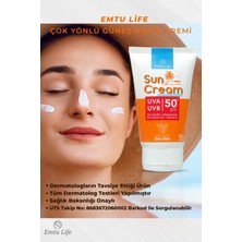 Emtu Life 50 SPF+ Güneş Kremi Tüm Cilt Tipleri İçin Leke Karşıtı, Aloe Vera ve Vitamin E içerir 50 ml