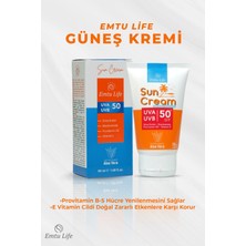 Emtu Life 50 SPF+ Güneş Kremi Tüm Cilt Tipleri İçin Leke Karşıtı, Aloe Vera ve Vitamin E içerir 50 ml