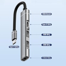 Coofbe 4in1 Type C Çoğaltıcı Çevirici Hub, 2x Usb, 1x Type C ve 1x 3.5mm Girişli Adaptör