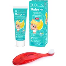 R.o.c.s. Rocs Baby 0-3 Yaş Muz Püresi Tadında Diş Macunu 45G + Diş Fırçası Seti Kırmızı