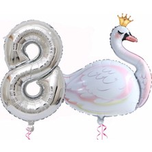 Parti Station Kuğu Balon Folyo Set Konsept Doğum Günü Set Yaş Balon Set