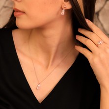 Ravza Gümüş 925 Ayar Gümüş Gül Kuvars Taşlı Set