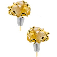 Tesbih Atölyesi Doğal Sitrin Taşı Küpe (24K Altın Kaplama)