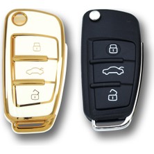 Babikamium Audi 2005+ A3 A4 Q5 Q7 Sustalı Beyaz Oto Anahtar Kumanda Kabı Kılıfı Oto Anahtarlık