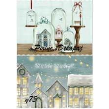 Lineart Y73 Kar Küresi ve Ev Desenli Pirinç Dekopaj 30X42