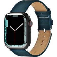 Vagave Apple Watch 42MM 44MM 45MM 49MM 3 / 4 / 5 / 6 / Se / 7 / 8 / Ultra Ultra 2 Hakiki Deri Kordon Mavi Deri Kayış