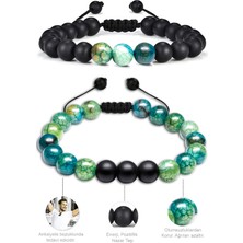 Tesbih Atölyesi Sertifikalı Doğal Mavi Yeşil Akik Oniks Taşı Doğal Taş Bileklik Seti