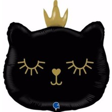 Parti Station Siyah Renkli Sevimli Kedi Folyo Balon Helyum Balon Uçan Balon