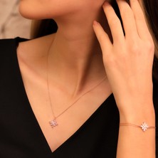 Ravza Gümüş 925 Ayar Gümüş Kamelya Çiçeği Kolye Bileklik Set