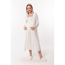 Effortt Hamile Lohusa Gecelik Takım %85 Pamuk Ekru Renk Emzirme Özellikli Rahat Model